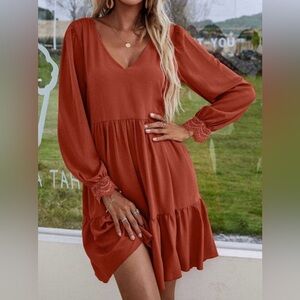 SHEIN Rust Long Sleeve Dress
